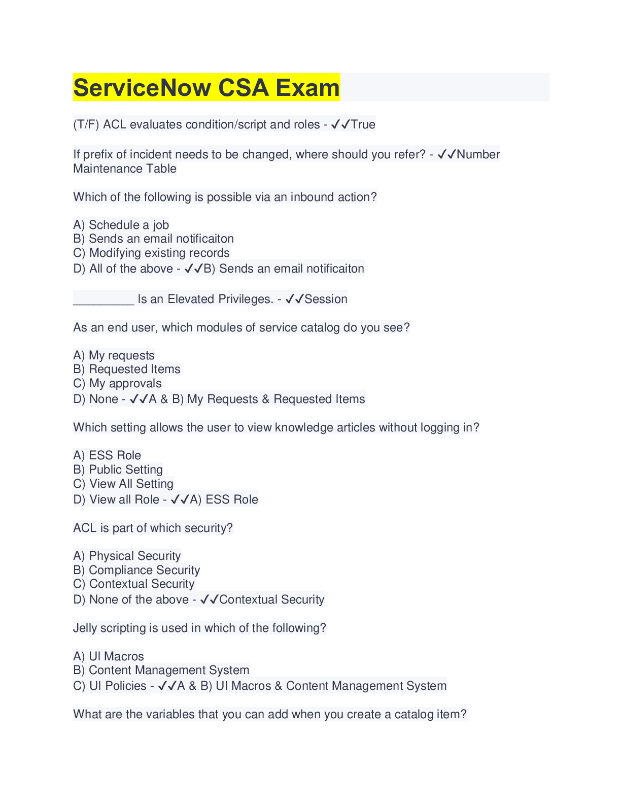 Preview image for ServiceNow CSA Exam(QUESTIONS&ANSWERS)